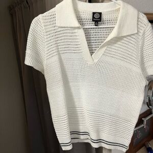 Bobeau White Gray Ribbed Polo Jersey